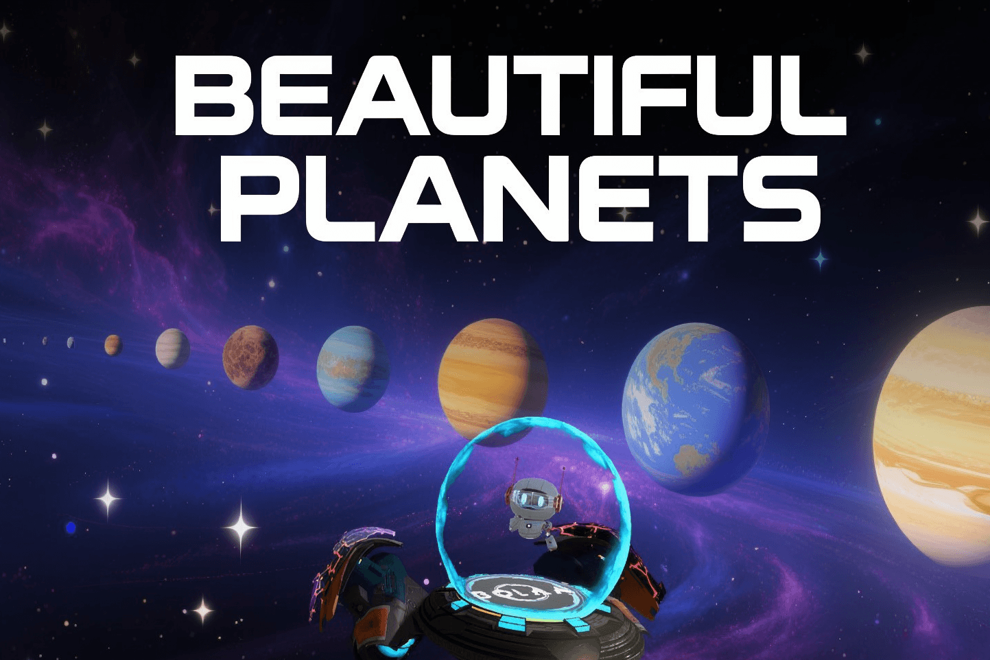 Beautiful Planets poster: a row of planets across a purple nebula